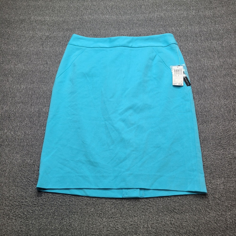 Grace Elements Pencil Skirt Womens 8 Turquoise Blue Stretch Ponte Knit Pocket